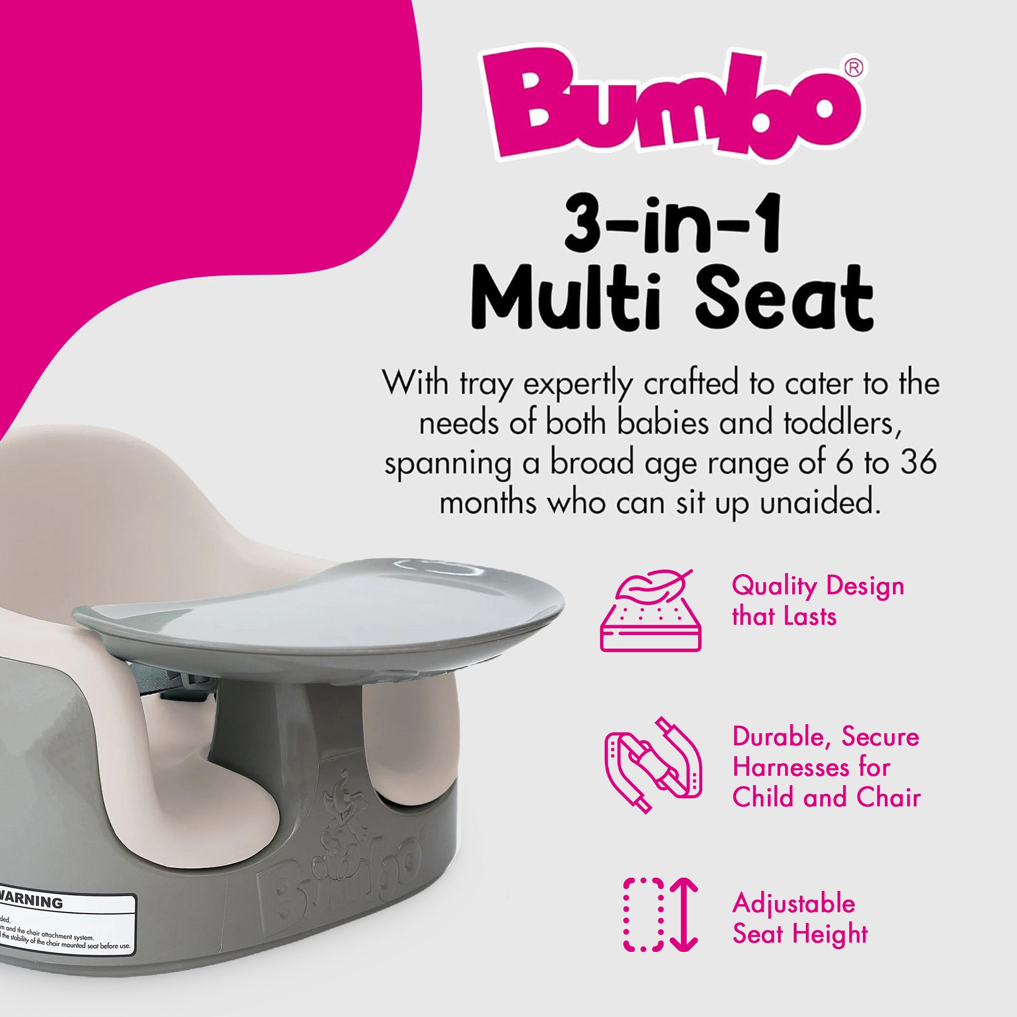 Bumbo Toddler 3-in-1 Booster High Chair and Tray, Breige/White Sand, 2 Pack - VMInnovations