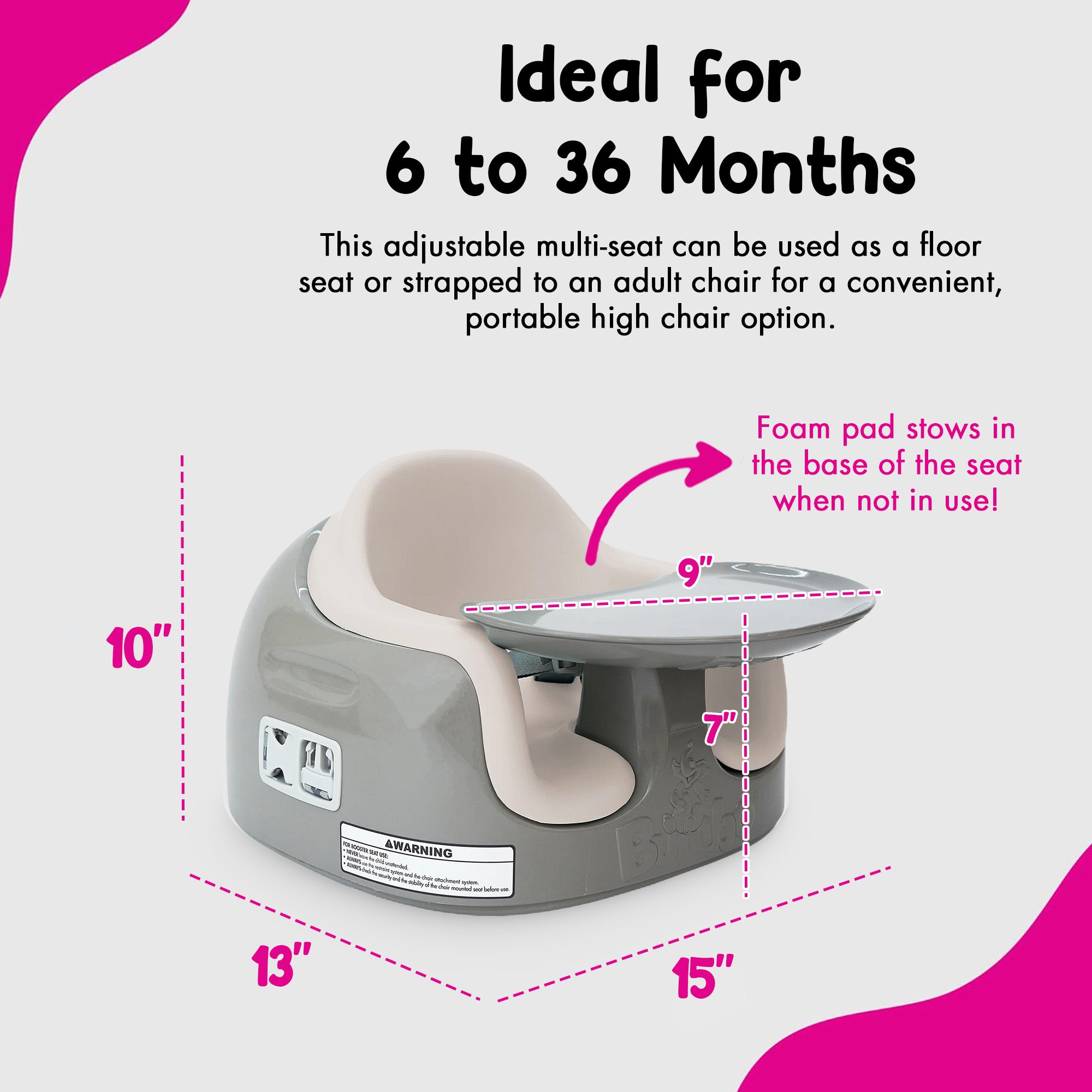 Bumbo Toddler 3-in-1 Booster High Chair and Tray, Breige/White Sand, 2 Pack