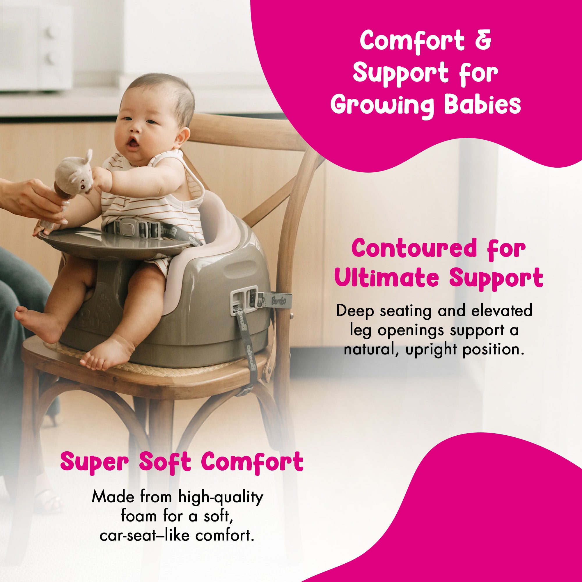 Bumbo Toddler Multi Seat 3-in-1 Booster High Chair and Tray, Breige/White Sand - VMInnovations