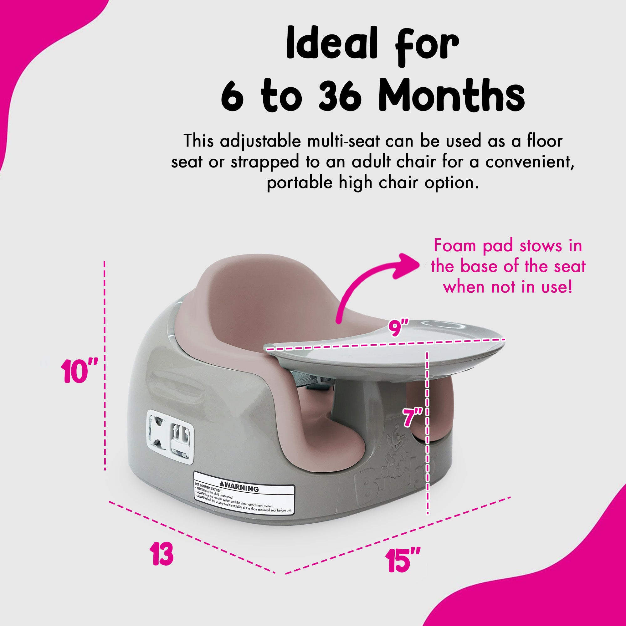 Bumbo Toddler 3-in-1 Booster High Chair and Tray, Breige/Sonoran Rose, 2 Pack