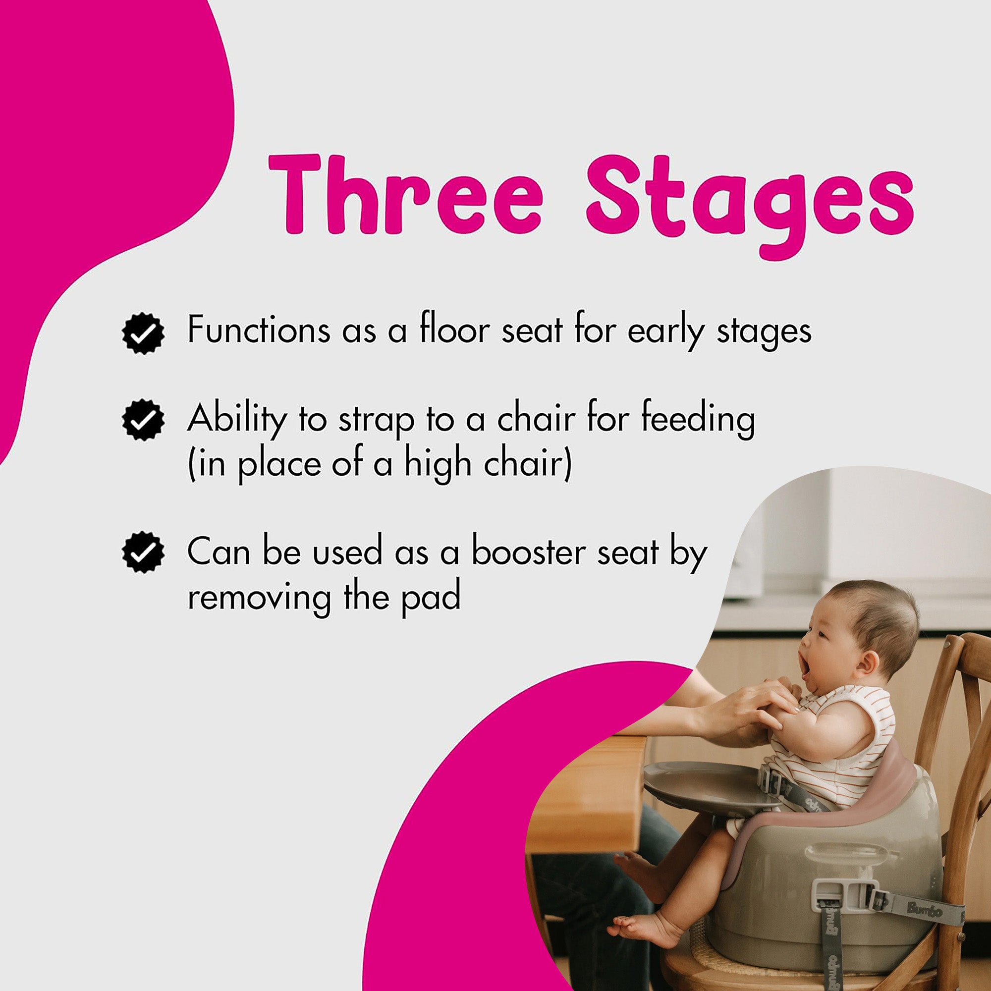 Bumbo Toddler Multi Seat 3-in-1 Booster High Chair and Tray, Breige/Sonoran Rose - VMInnovations