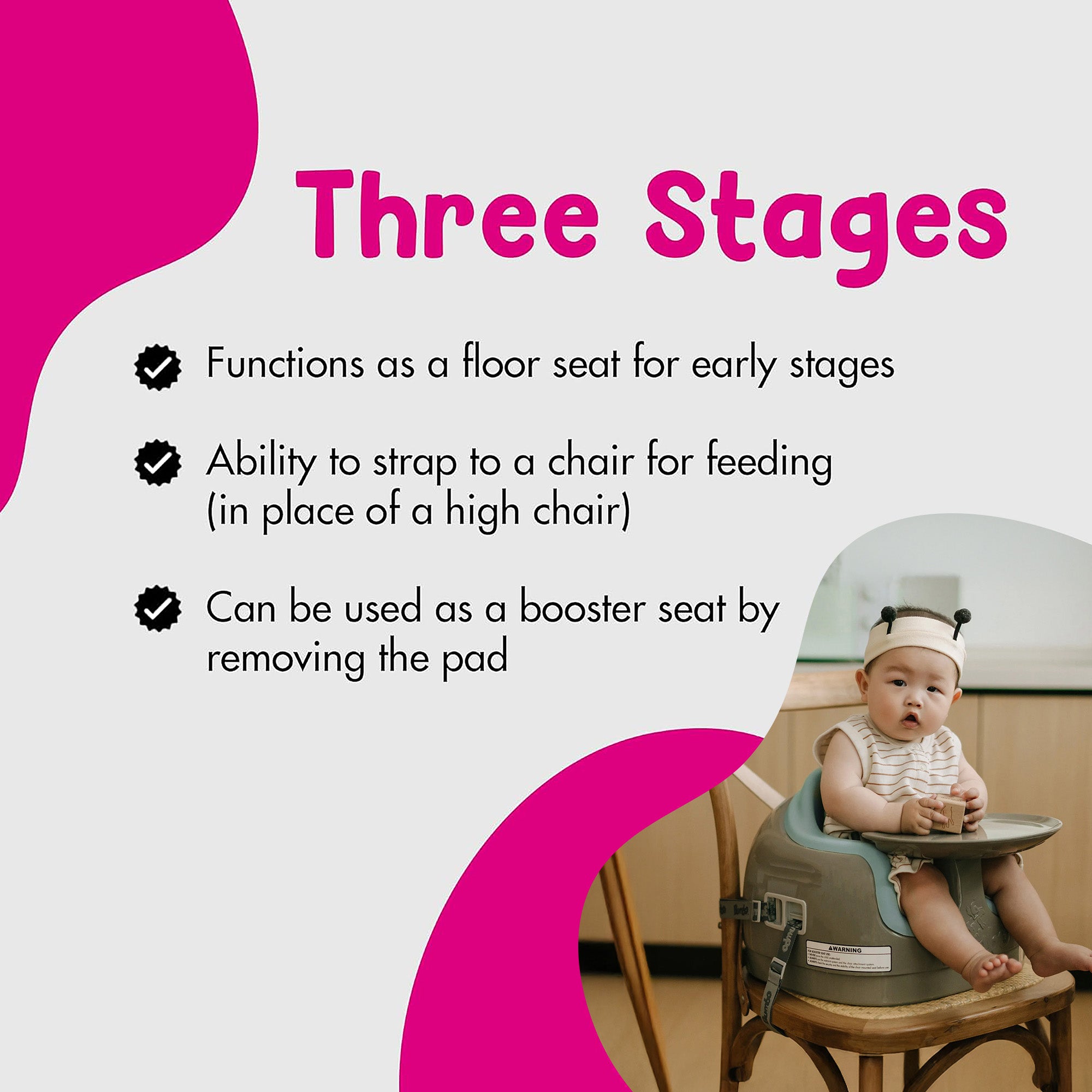 Bumbo Toddler 3-in-1 Booster High Chair and Tray, Breige/Desert Mirage, 2 Pack