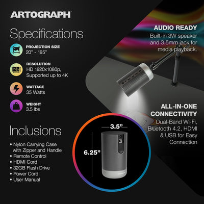 Artograph Smart LED Art Projector & Auto Focus Grids+ Mini Tripod Tabletop Stand