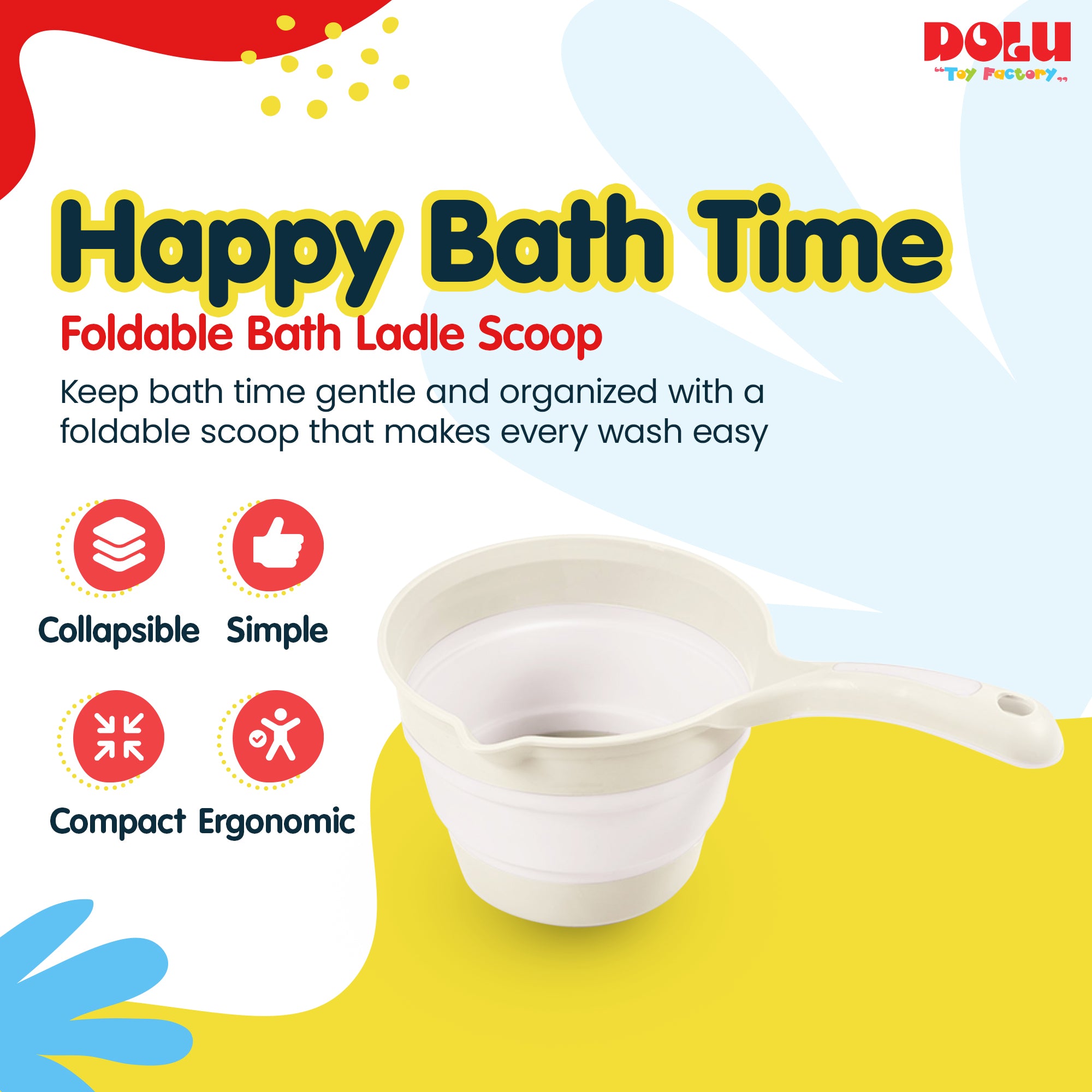 DOLU NUVE Foldable Bath Ladle for Compact Toddler Wash Tub, Ages 6+ Months, Beige - VMInnovations
