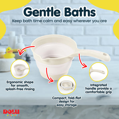 DOLU NUVE Foldable Bath Ladle for Compact Toddler Wash Tub, Ages 6+ Months, Beige - VMInnovations