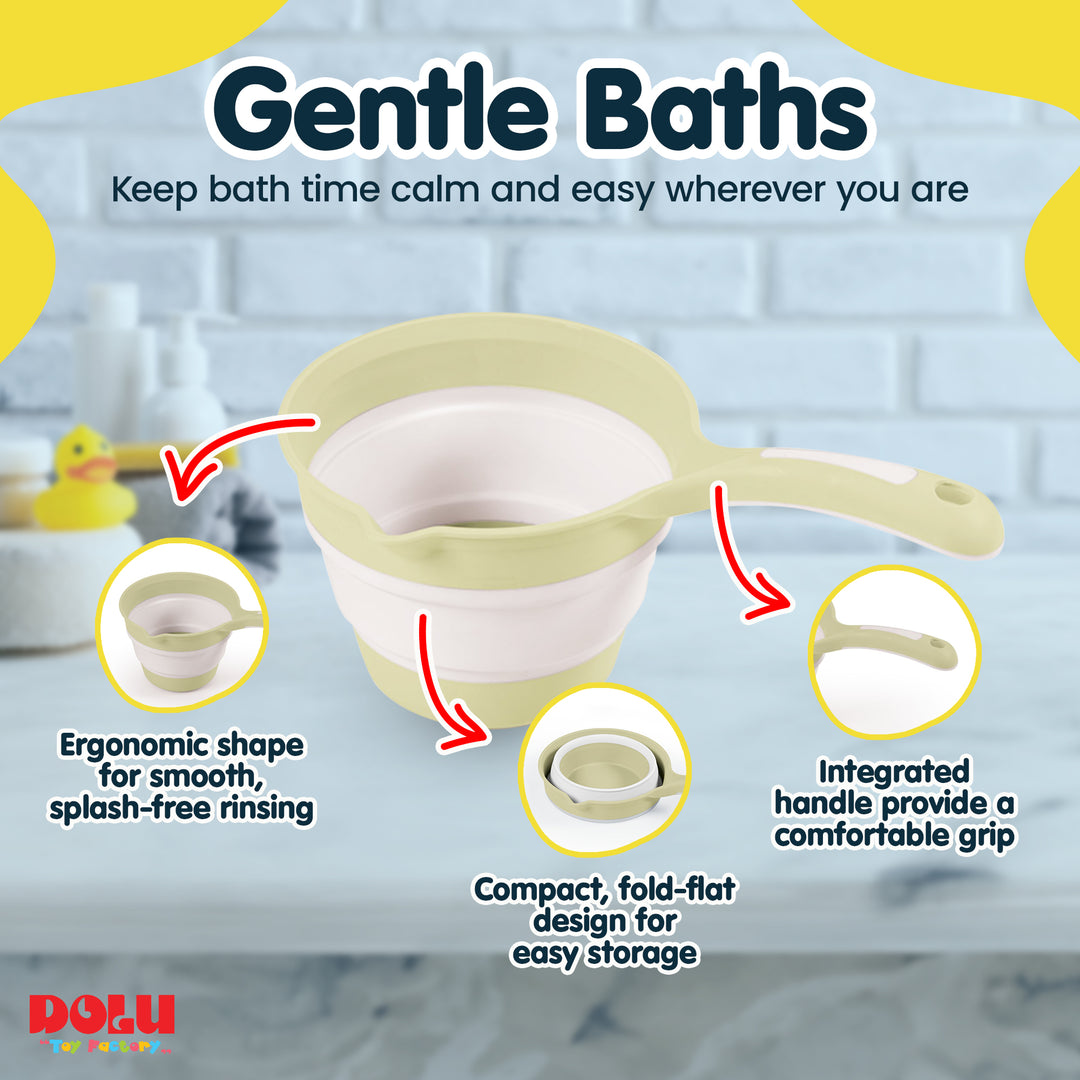 DOLU Foldable Bath Ladle for Compact Toddler Wash Tub, Ages 6+ Months, Eco Green