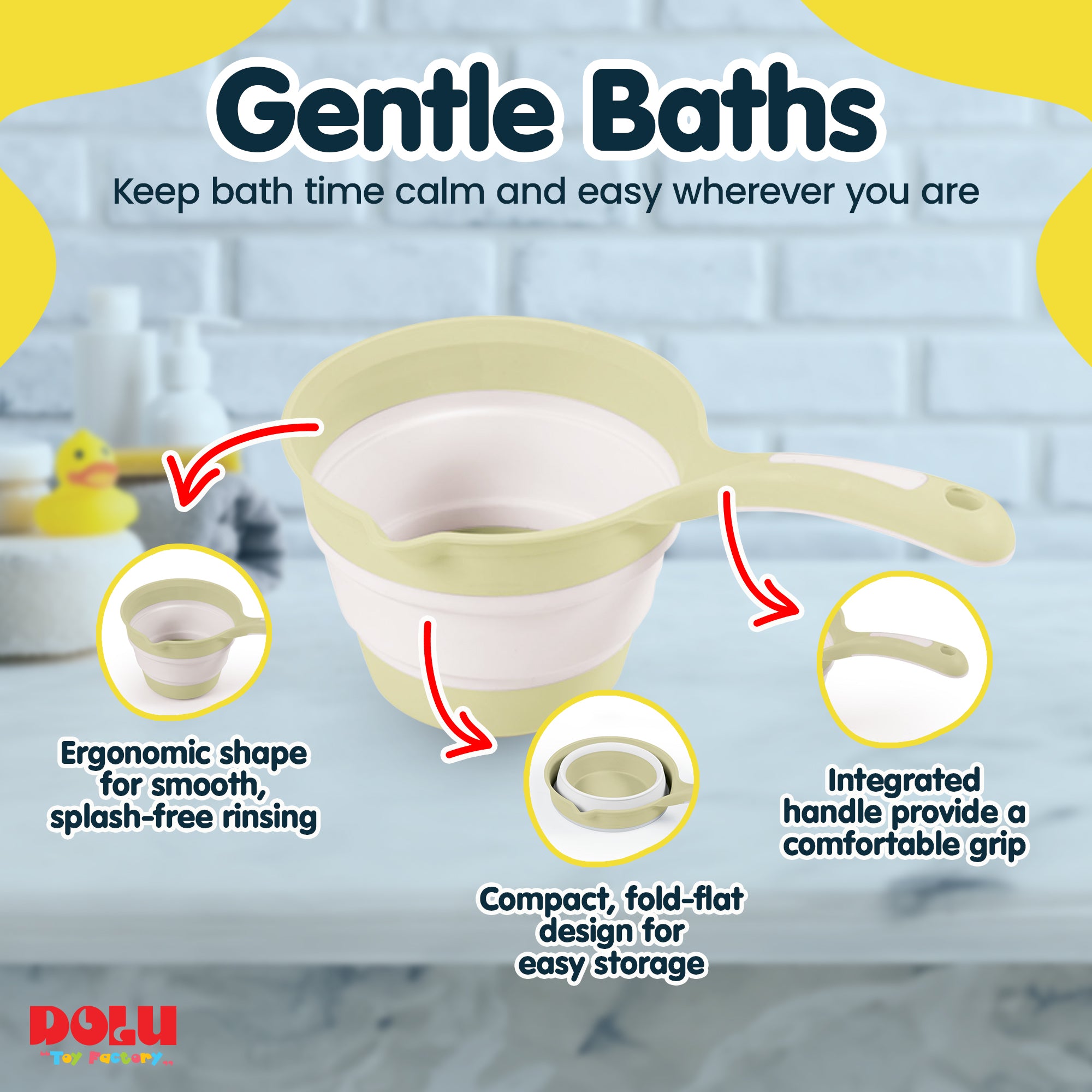 DOLU NUVE Foldable Bath Ladle for Compact Toddler Wash Tub, Ages 6+ Months, Eco Green - VMInnovations