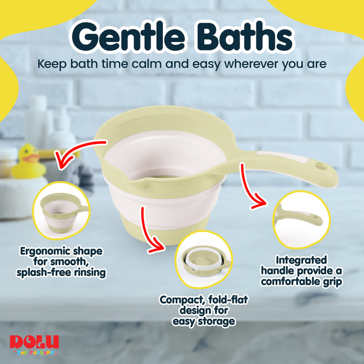 DOLU Foldable Bath Ladle for Compact Toddler Wash Tub, Ages 6+ Months, Eco Green