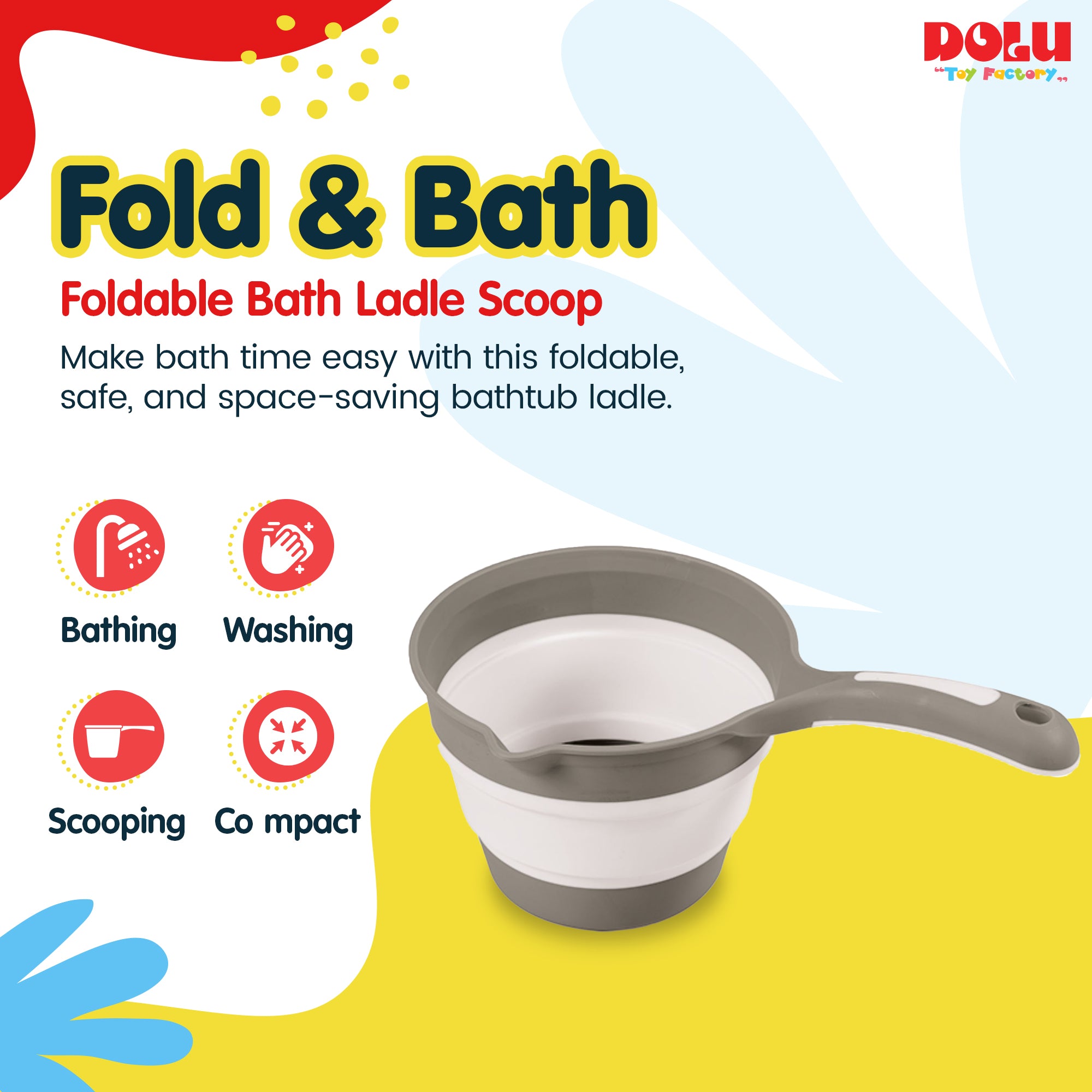 DOLU NUVE Foldable Bath Ladle for Compact Toddler Wash Tub, Ages 6+ Months, Grey - VMInnovations