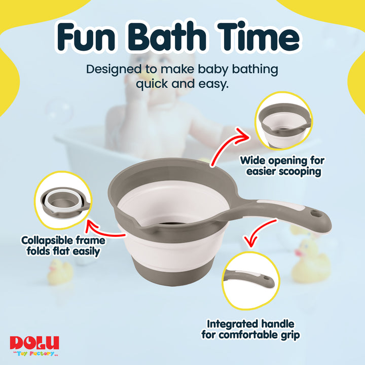 DOLU Foldable Bath Ladle for Compact Toddler Wash Tub, Ages 6+ Months, Grey