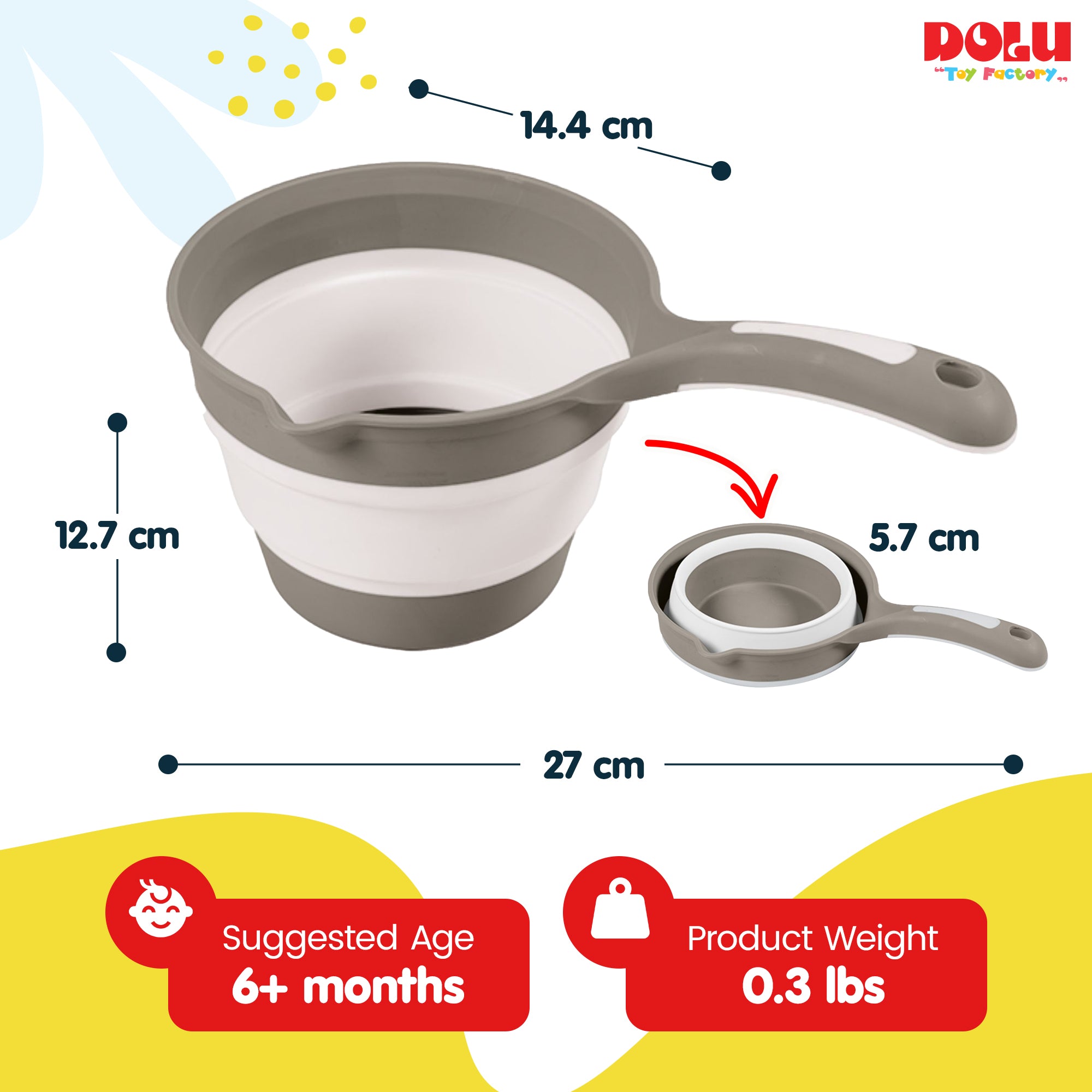 DOLU NUVE Foldable Bath Ladle for Compact Toddler Wash Tub, Ages 6+ Months, Grey - VMInnovations