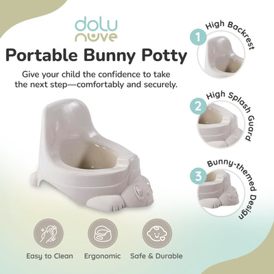 Dolu Nuve Portable Potty for Toddlers 18+ Months with Bunny-Themed Design, Beige - VMInnovations