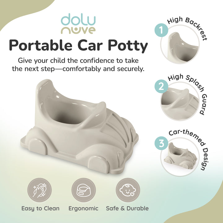 Dolu Nuve Portable Potty for Toddlers 18+ Months with Car-Themed Design, Beige