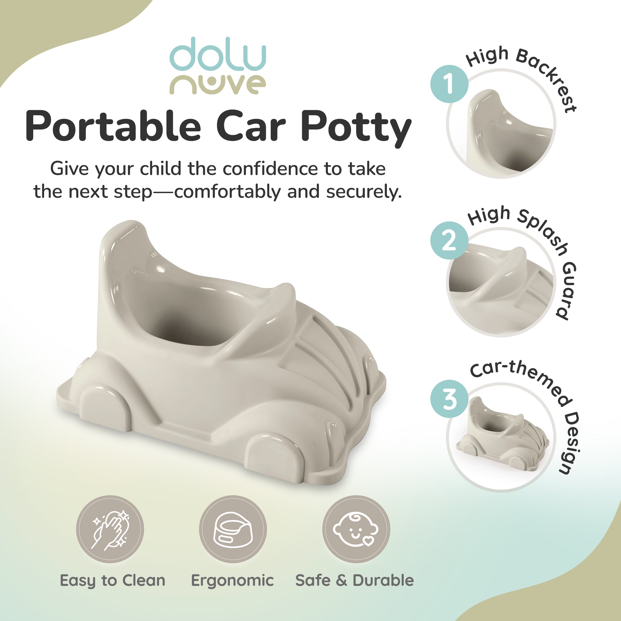Dolu Nuve Portable Potty for Toddlers 18+ Months with Car-Themed Design, Beige (Open Box)