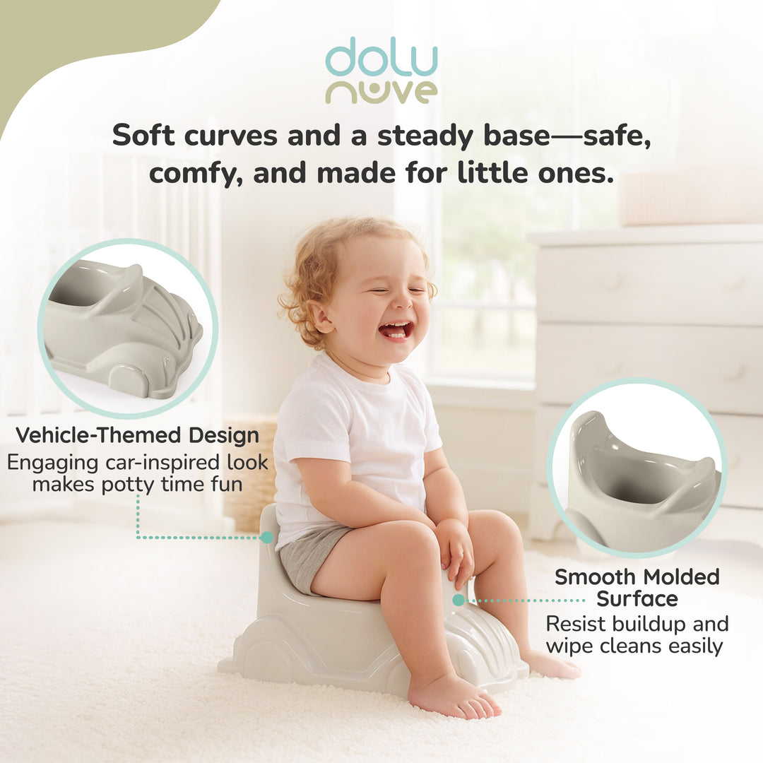 Dolu Nuve Portable Potty for Toddlers 18+ Months with Car-Themed Design, Beige