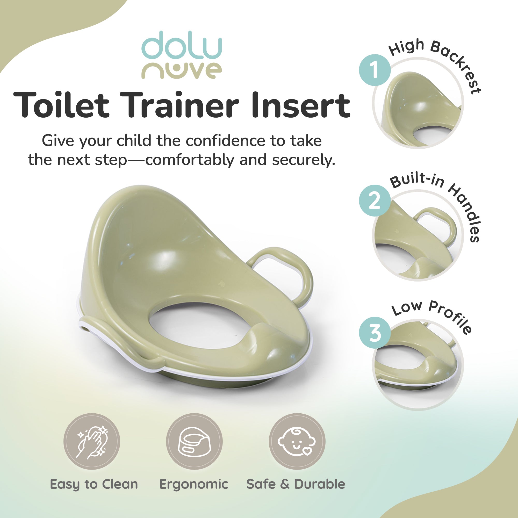 Dolu Nuve Toddler Toilet Training Seat Insert with High-Arched Backrest, Green - VMInnovations