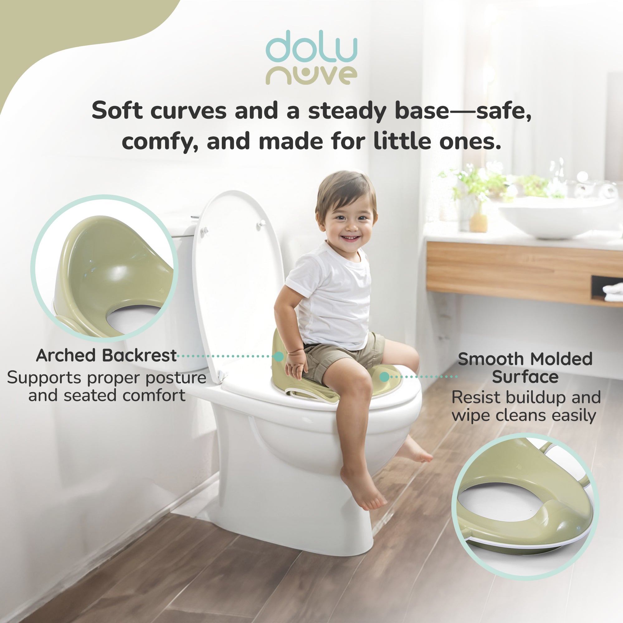 Dolu Nuve Toddler Toilet Training Seat Insert with High-Arched Backrest, Green - VMInnovations