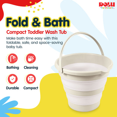 DOLU NUVE Foldable Baby Bath Bucket, Compact Toddler Wash Tub, Ages 6+ Months, Beige - VMInnovations