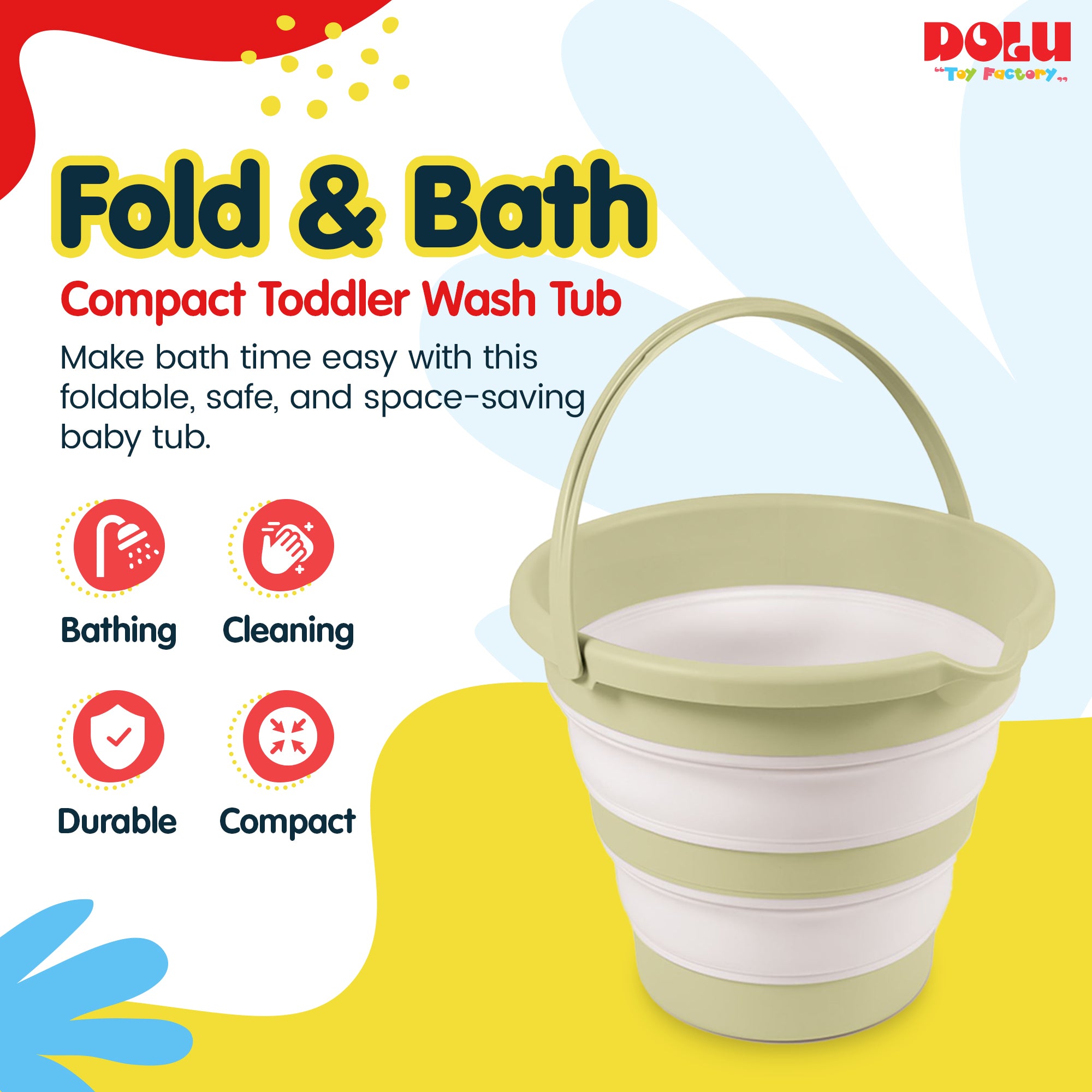 DOLU Foldable Baby Bath Bucket, Compact Wash Tub, Ages 6+ Months (Open Box) - VMInnovations