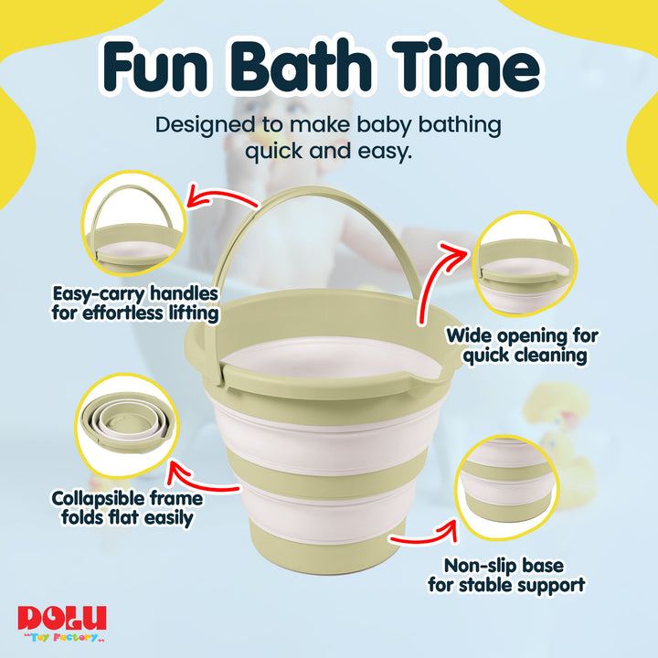 DOLU Foldable Baby Bath Bucket, Compact Toddler Wash Tub, Ages 6+ Months, Green