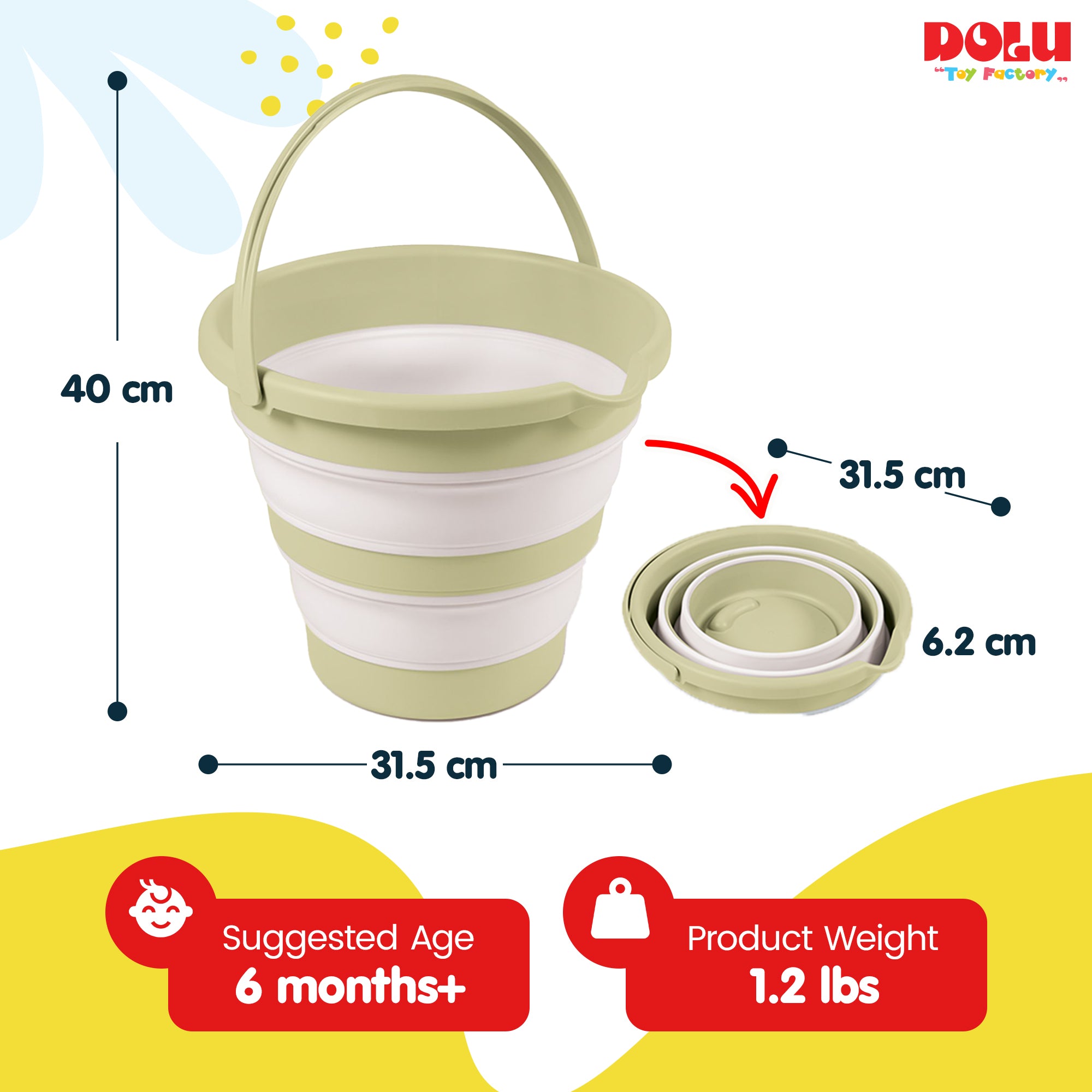 DOLU Foldable Baby Bath Bucket, Compact Wash Tub, Ages 6+ Months (Open Box) - VMInnovations