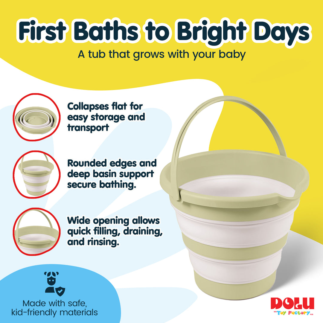 DOLU Foldable Baby Bath Bucket, Compact Toddler Wash Tub, Ages 6+ Months, Green