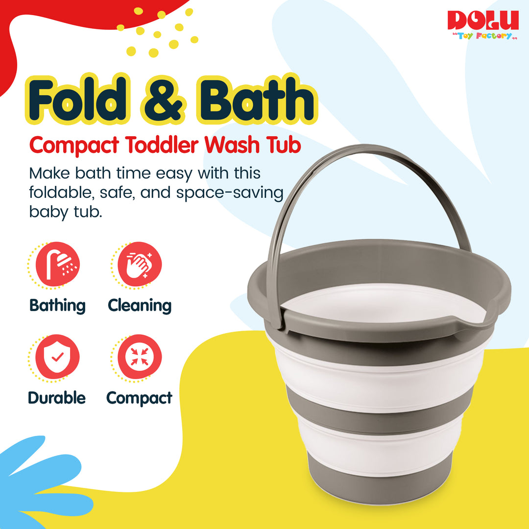 DOLU Foldable Baby Bath Bucket, Compact Toddler Wash Tub, Ages 6+ Months, Grey