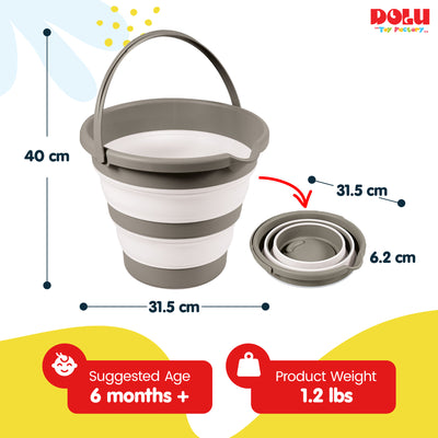 DOLU NUVE Foldable Baby Bath Bucket, Compact Toddler Wash Tub, Ages 6+ Months, Grey - VMInnovations