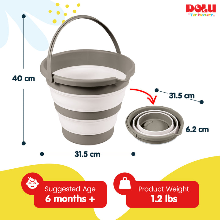 DOLU Foldable Baby Bath Bucket, Compact Toddler Wash Tub, Ages 6+ Months, Grey