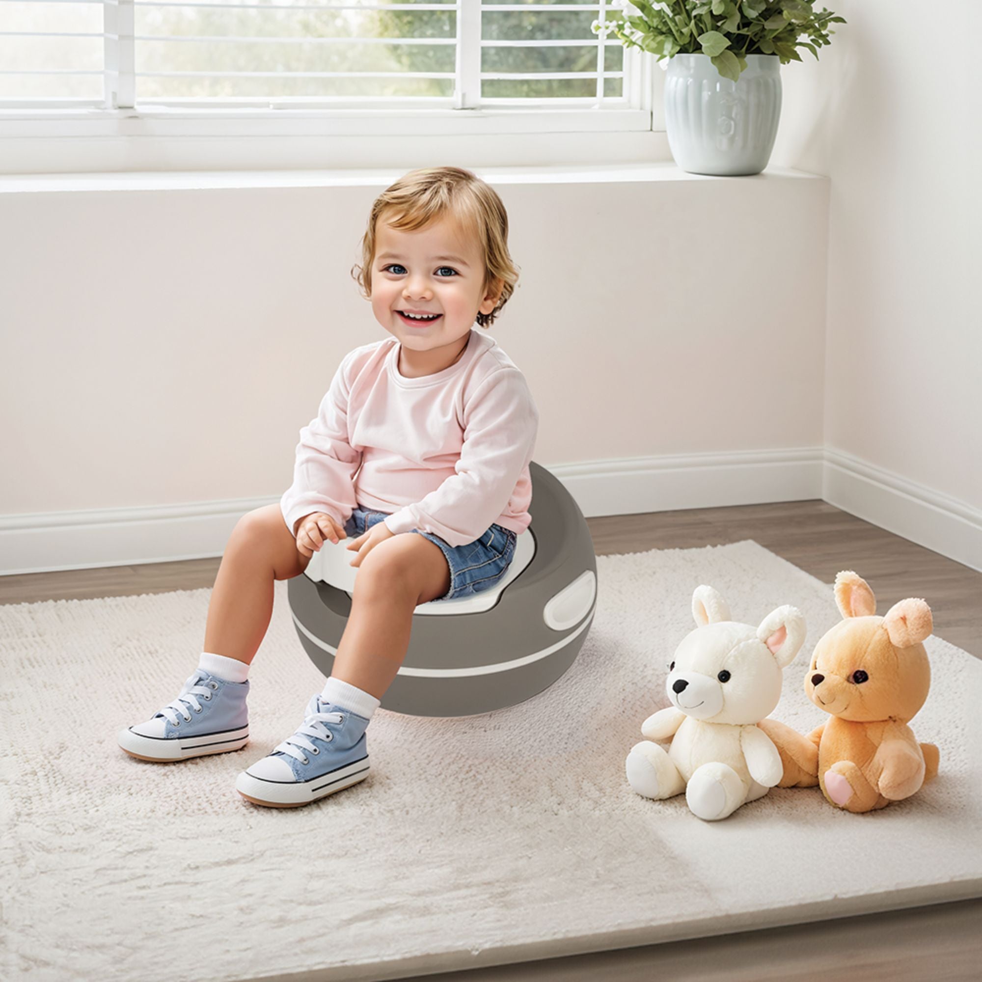 Dolu Nuve Potty Training Seat, Portable Toilet Chair for Kids, Stone Grey - VMInnovations