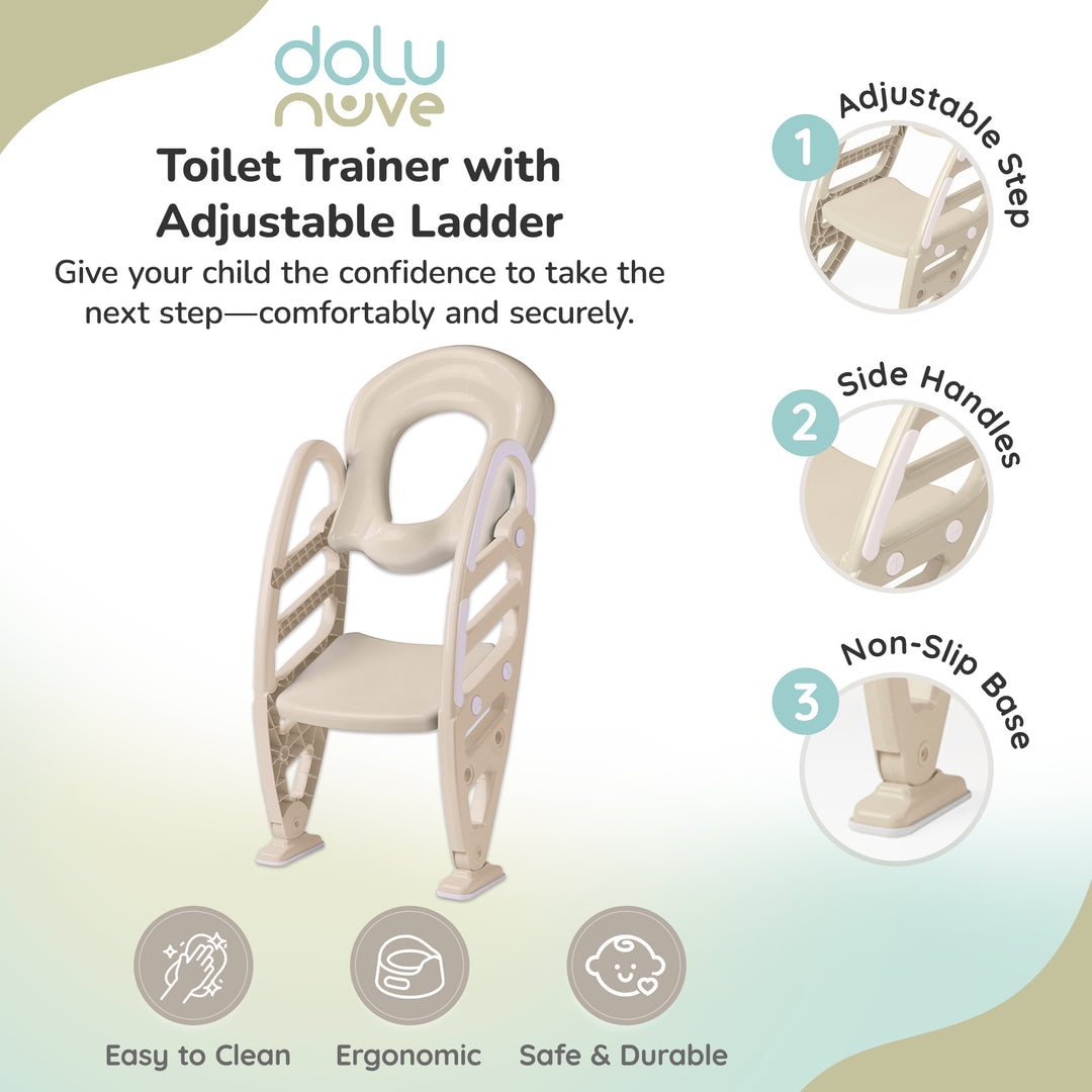 Dolu Nuve Potty Toilet Training Seat w/ Adjustable Ladder for Kids, Relax Beige