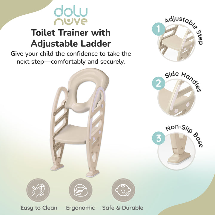 Dolu Nuve Potty Toilet Training Seat w/ Adjustable Ladder for Kids, Relax Beige