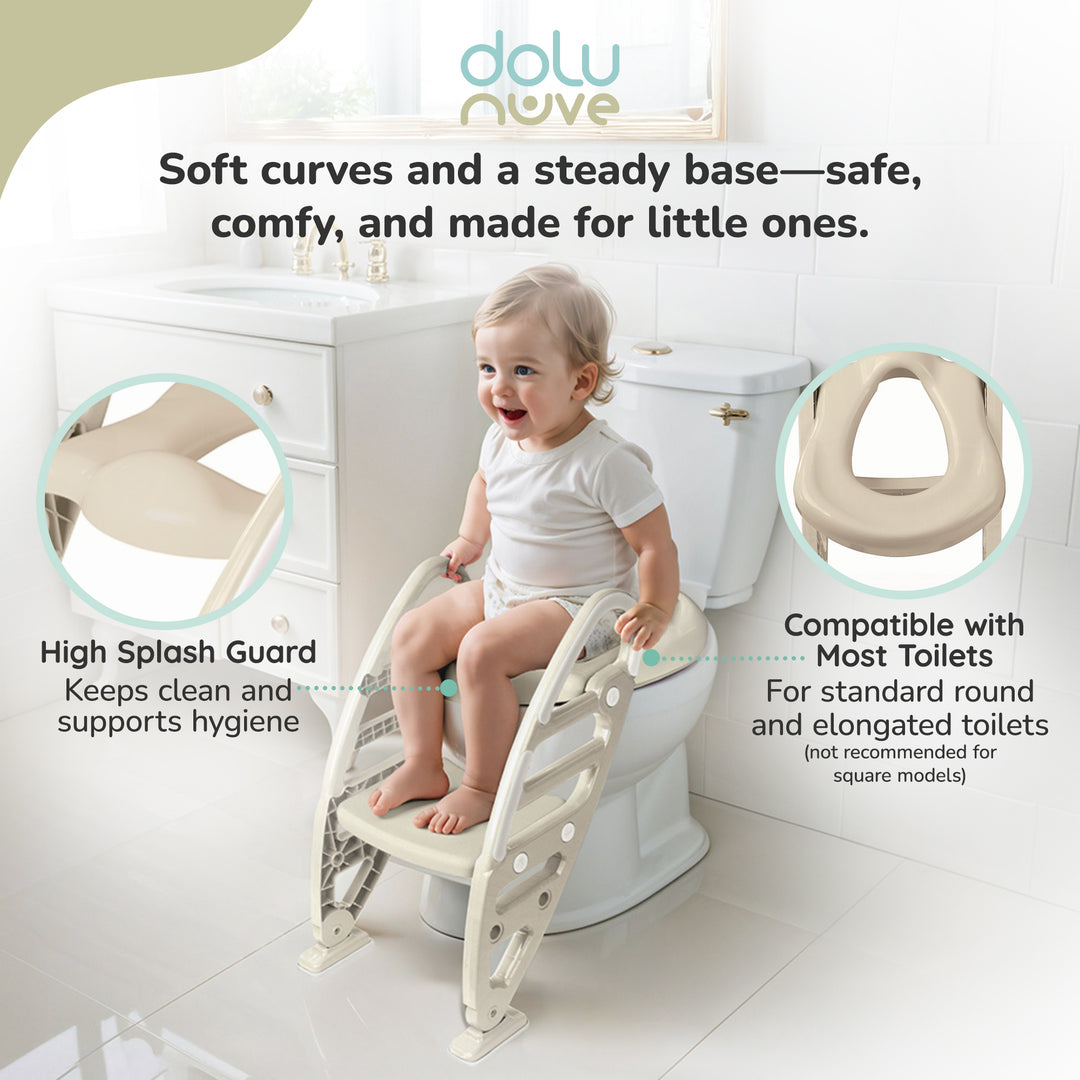 Dolu Nuve Potty Toilet Training Seat w/ Adjustable Ladder for Kids, Relax Beige