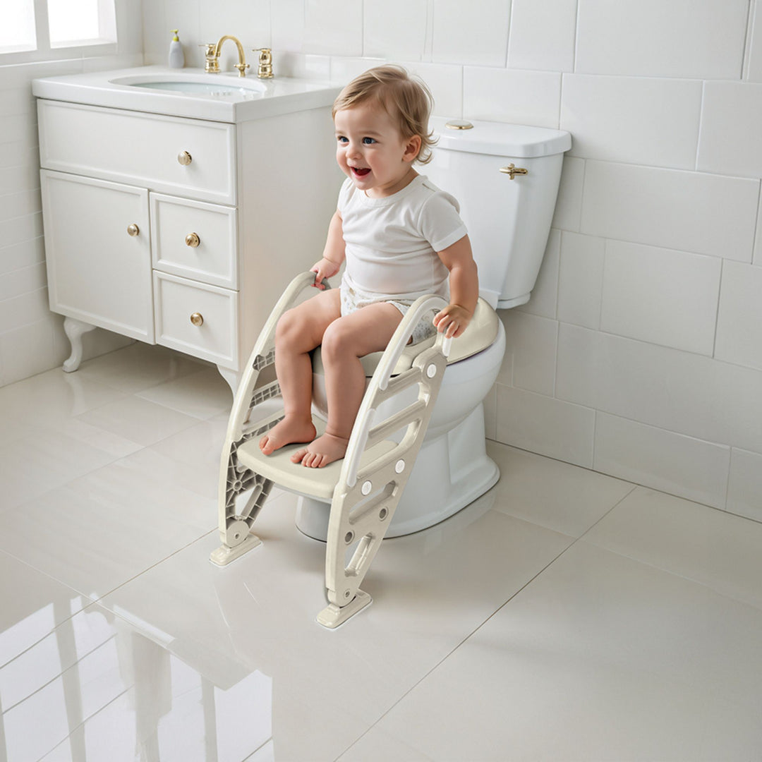 Dolu Nuve Potty Toilet Training Seat w/ Adjustable Ladder for Kids, Relax Beige