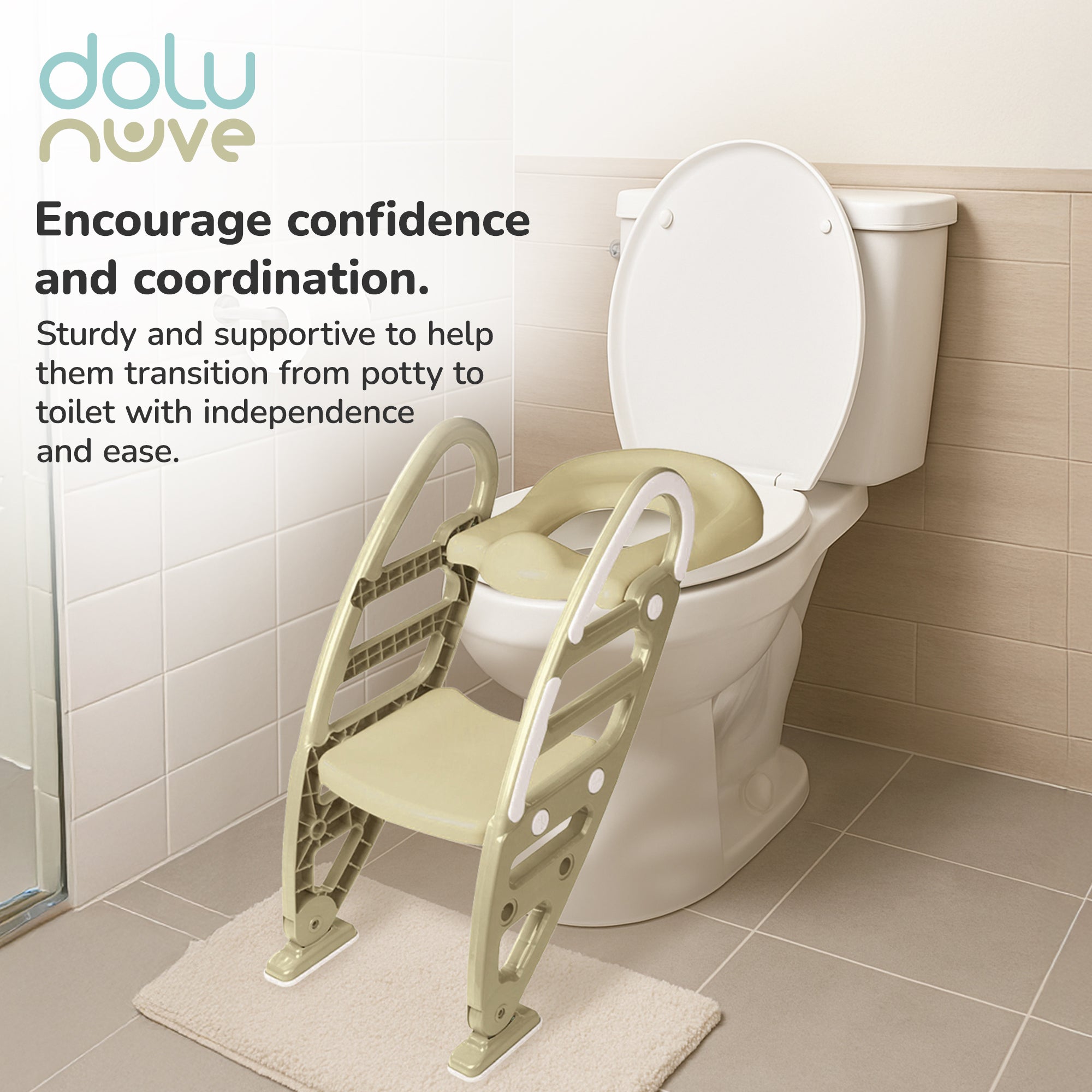 Dolu Nuve Potty Toilet Training Seat with Adjustable Ladder for Kids, Eco Green - VMInnovations