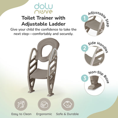 Dolu Nuve Potty Toilet Training Seat with Adjustable Ladder for Kids, Stone Grey - VMInnovations