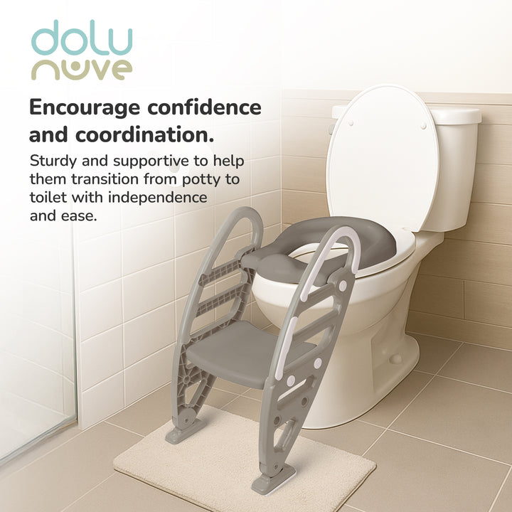 Dolu Nuve Potty Toilet Training Seat with Adjustable Ladder for Kids, Stone Grey
