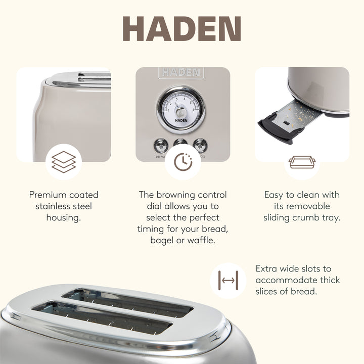Haden Dorset 2 Slice Wide Slot Toaster & Electric Water Kettle, Putty & Chrome