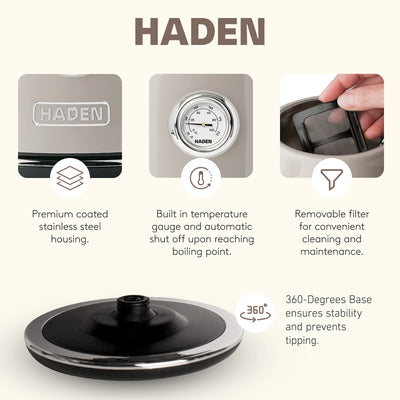 Haden Dorset 2 Slice Wide Slot Toaster & Electric Water Kettle, Putty & Chrome