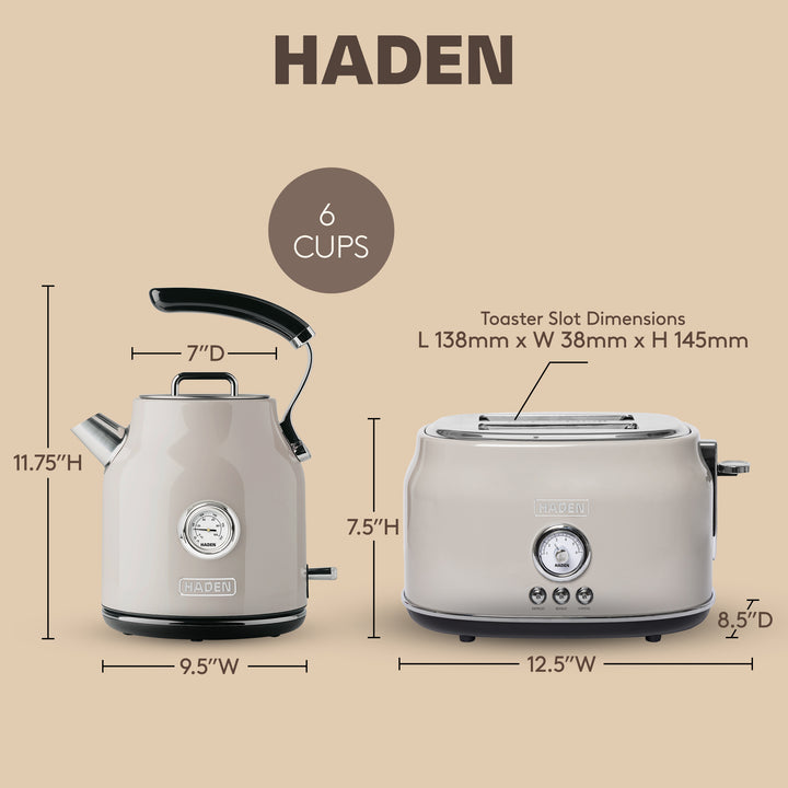 Haden Dorset 2 Slice Wide Slot Toaster & Electric Water Kettle, Putty & Chrome