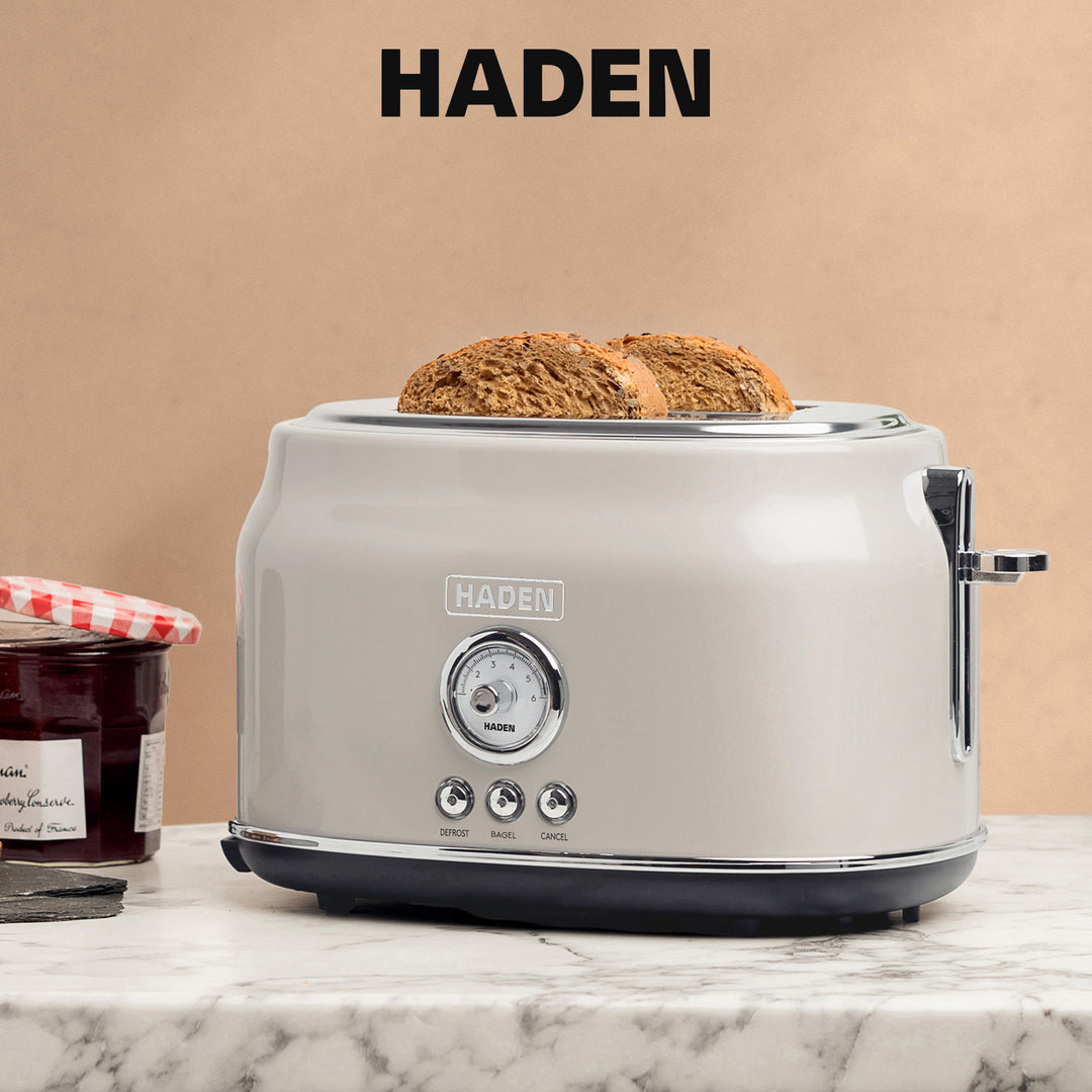 Haden Dorset 2 Slice Wide Slot Toaster & Electric Water Kettle, Putty & Chrome