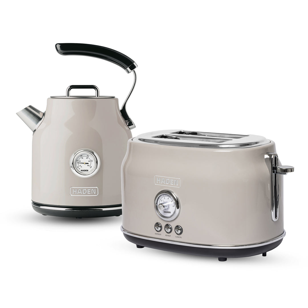 Haden Dorset 2 Slice Wide Slot Toaster & Electric Water Kettle, Putty & Chrome