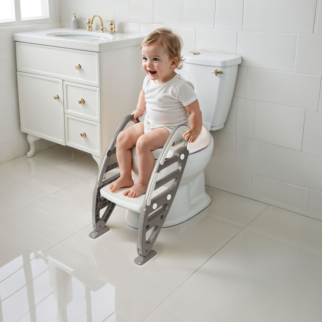 Dolu Nuve Potty Toilet Training Seat with Adjustable Ladder for Kids, Stone Grey