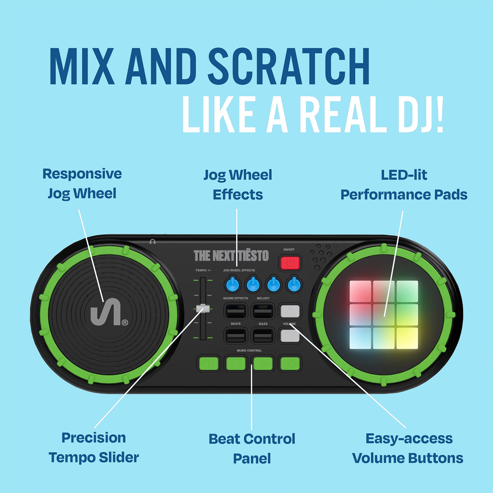 The Next Beat by Tiesto Mixer for Kids w/Jog Wheel, Effects, & LED (Open Box) - VMInnovations