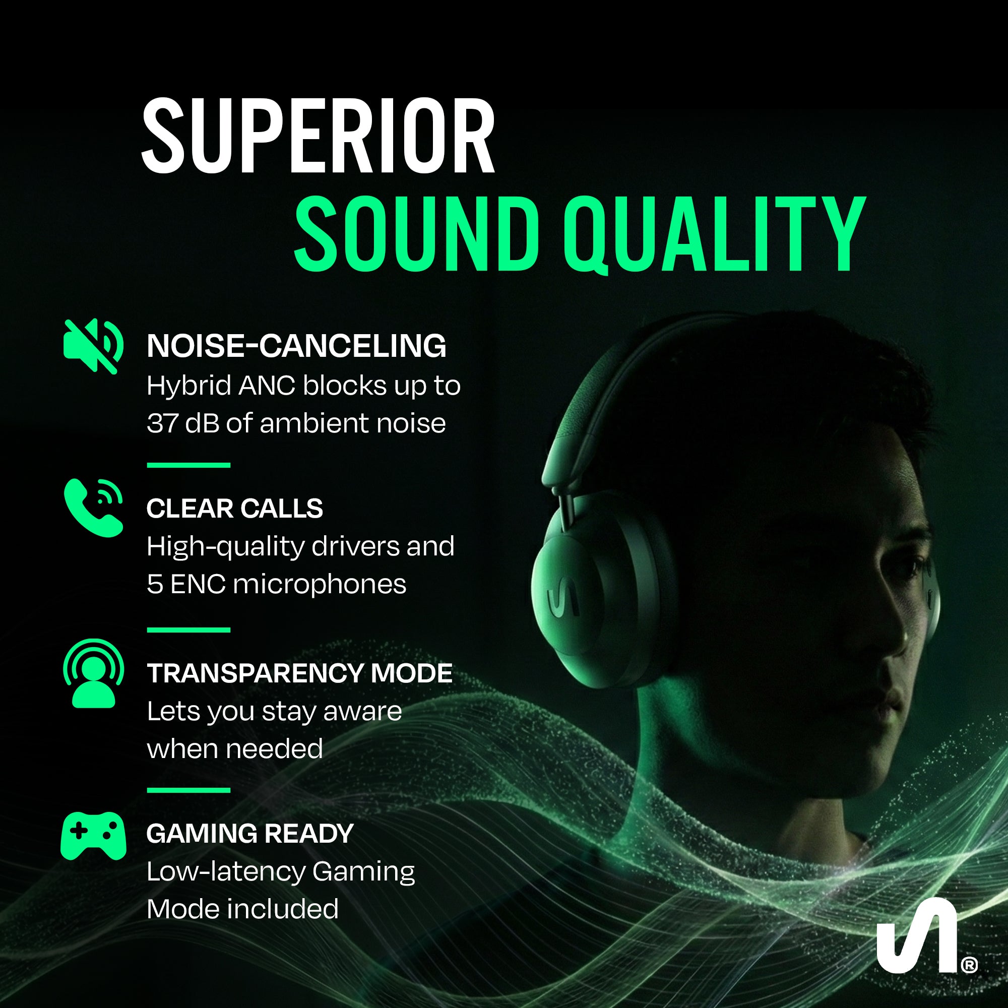 The Next Sound by Tiesto Over-Ear Wireless Noise Cancelling Headphones, MX41H