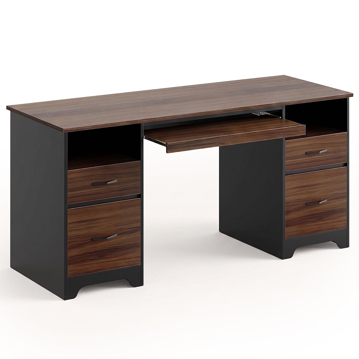 Bestier 59" Computer Desk w/4 Drawers, Industrial Office Desk, Cherry (Open Box)