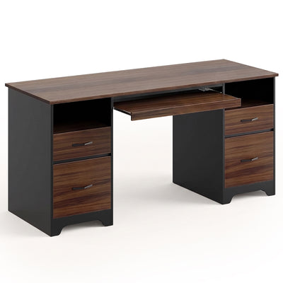 Bestier 59" Computer Desk w/4 Drawers, Industrial Office Desk, Cherry (Open Box)