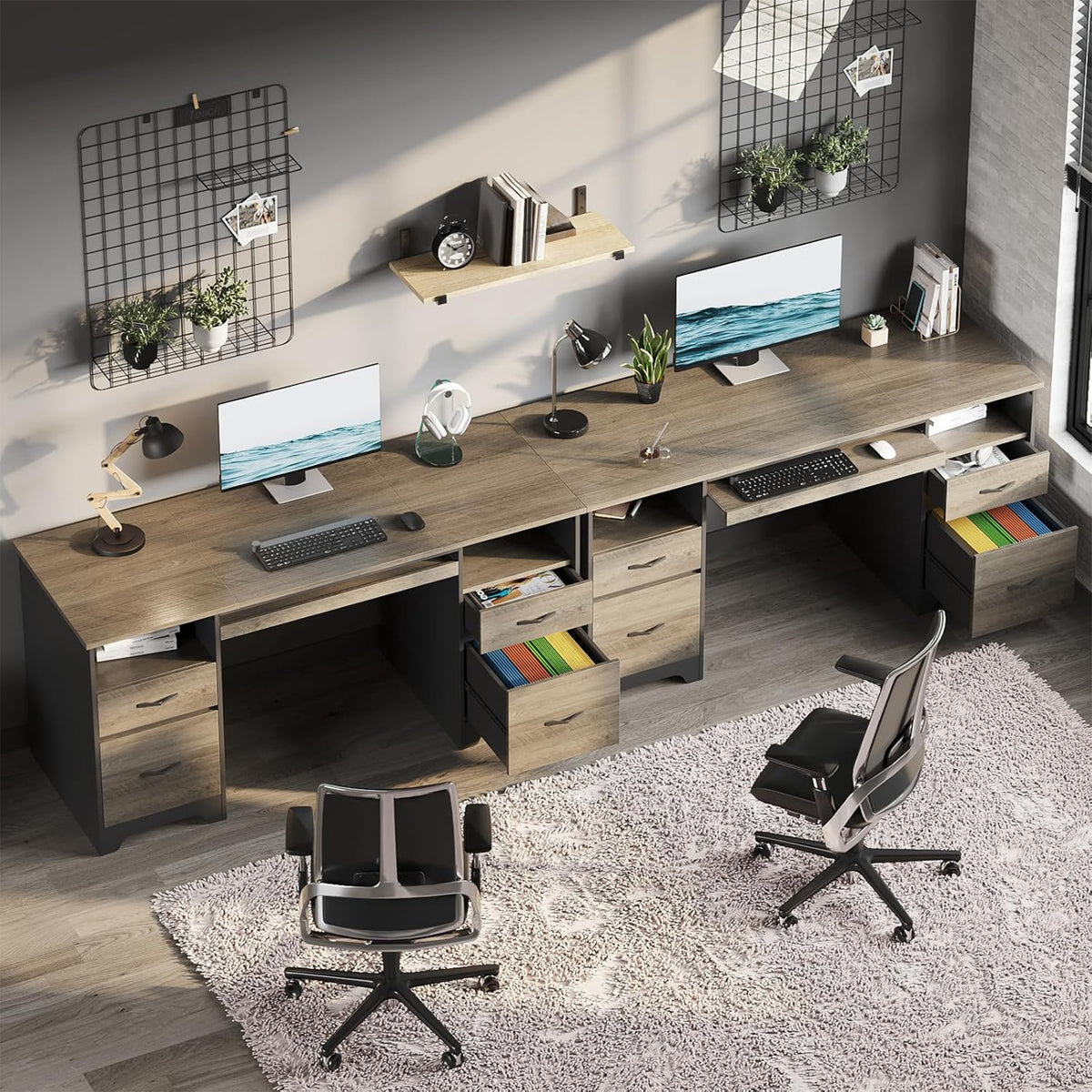 Bestier 59 Inch Computer Desk w/ Storage for Home Office, Grey & Black (Used)