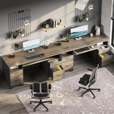 Bestier 59 Inch Computer Desk w/ Storage for Home Office, Grey & Black (Used)