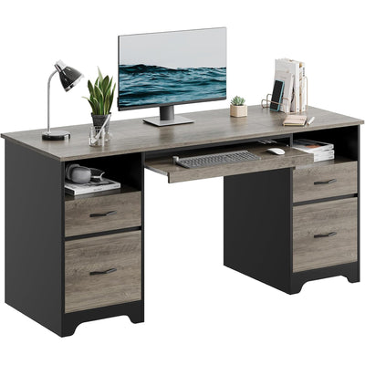 Bestier 59 Inch Computer Desk w/ Storage for Home Office, Grey & Black (Used)